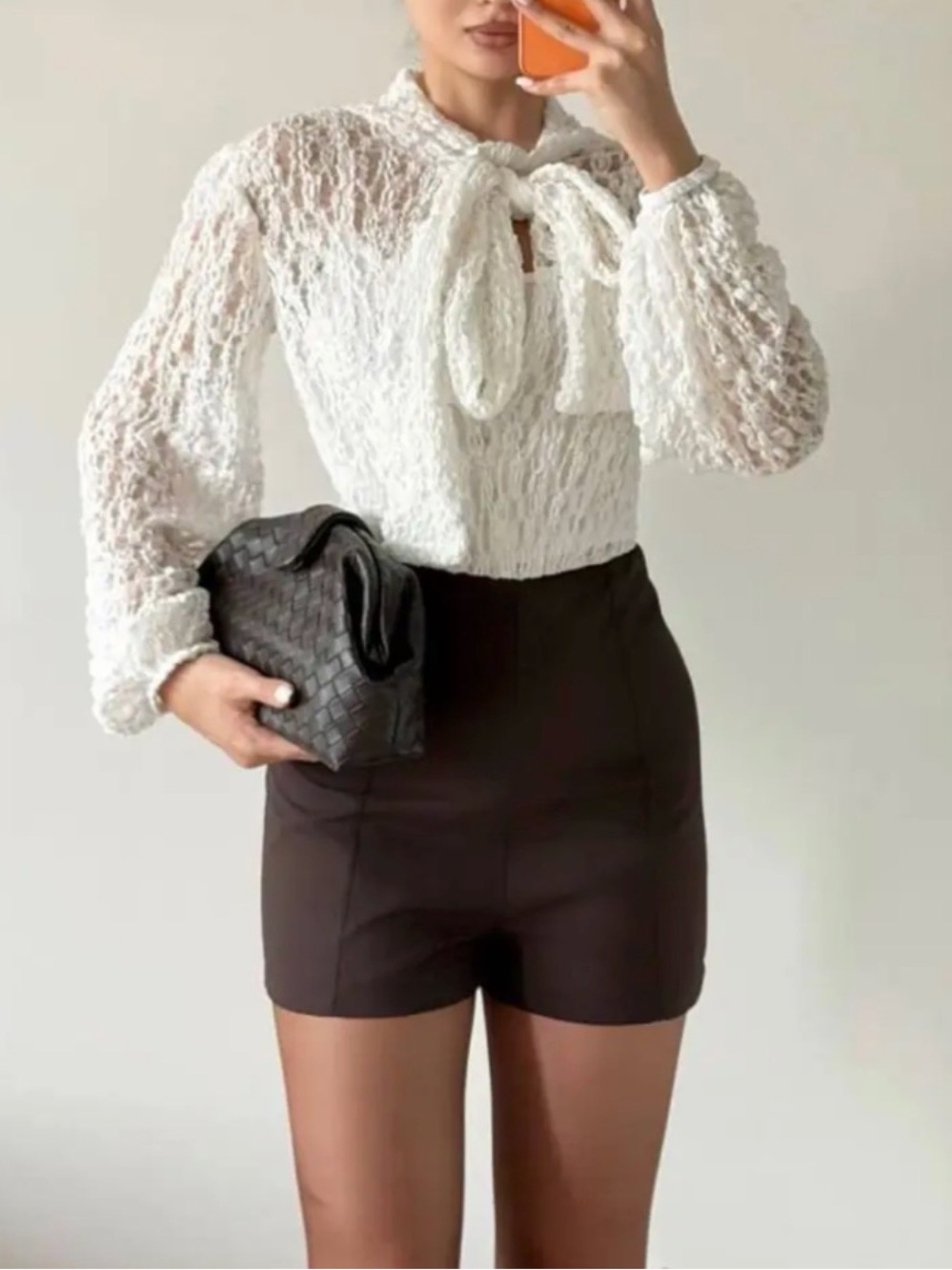 Zara Ivory Textured Lace and Brown Short Jumpsuit Romper size Small